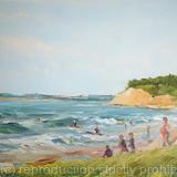 SURFING BEACH - PLEIN AIR, ORIGINAL, ONE-OF-A-KIND OIL ON CANVAS IMPRESSIONISTIC STYLE PAINTING