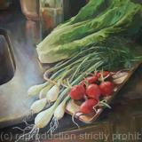Still life with vegetables and greens, original, one of a kind, acrylic on wide-edges canvas still life painting