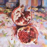 Pomegranate, original, one of a kind, impressionistic style still life painting