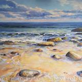 Warm stones 2, original one of a kind acrylic on canvas seascape - Sold 