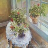 By the window', original one-of-a-kind, oil on canvas impressionistic style still life painting (18x24'')
