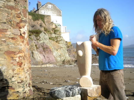 Carving Portland Stone on Cawsand Beach
