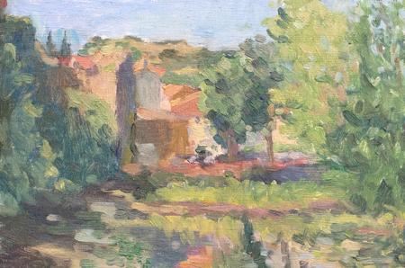 Houses by the River, Early Evening in Spring