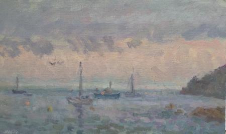 Autumn Sunrise with Boats