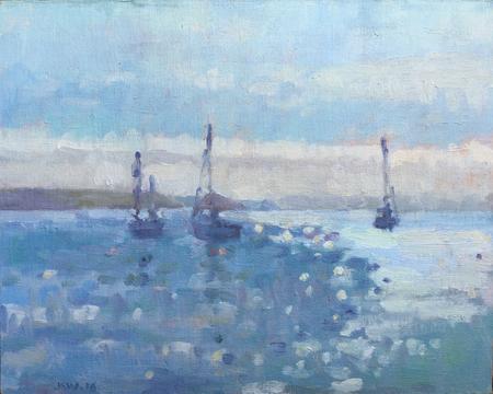 Autumn Morning with Three Boats