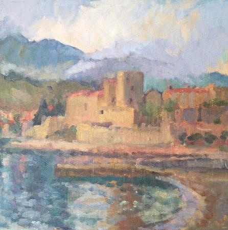 Morning Sun, Cloud, Mountains  (Chateau Royal from Plage Boromar, Collioure)