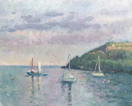 Spring Evening with Blue Boat