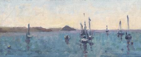 June Morning with Boats and Mew Stone