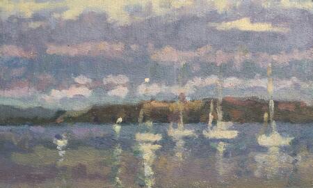 Evening Sound with Boats and sunlight