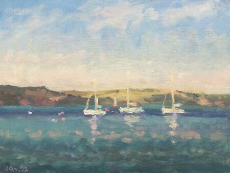 Boats and the Far Shore, Early Evening Sun
