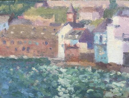 Late Summer Morning with Clocktower and School House