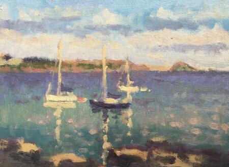 July Evening with Mewstone and Three Boats