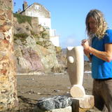 Carving Portland Stone on Cawsand Beach