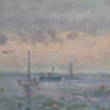 Autumn Sunrise with Boats