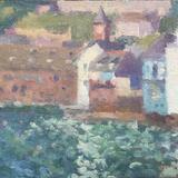 Late Summer Morning with Clocktower and School House