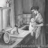 washing the pots pans kids and family pet