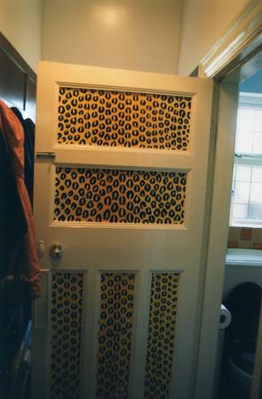 The door to a Zimbabwe themed cloakroom