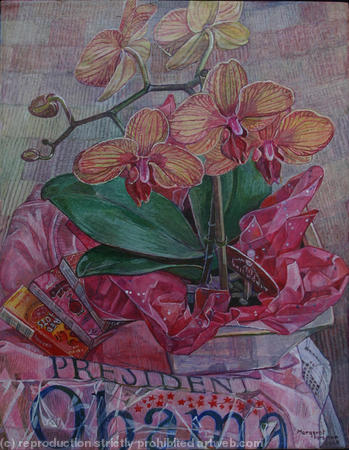 Orchids on a pink t-shirt