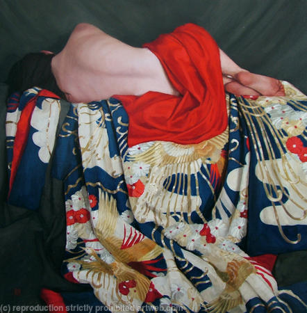 Reclining on Blue Uchikake Kimono