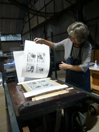 dru looking at print