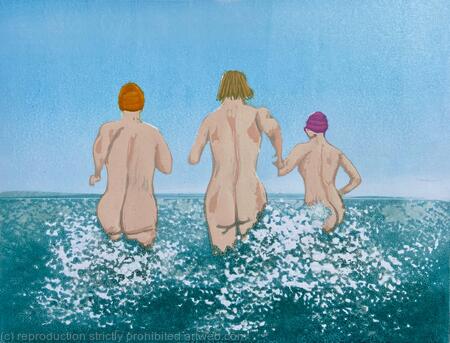 Skinny Dippers original Linocut