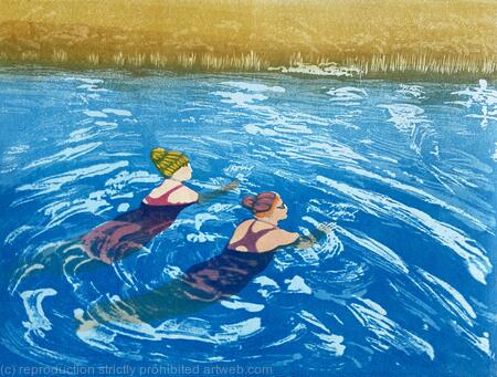 Ladies in the Lake  original Linocut