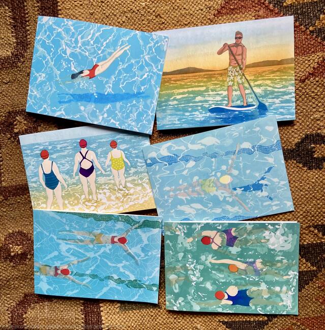 6 Greeting cards - swimming Pack B