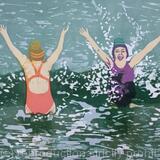 The Joy of Swimming. Original Reduction Linocut 