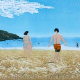 A Day at the Beach original Linocut