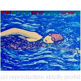 Pool Swimming Original Reduction Linocut 