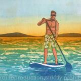 Paddle Boarder in Jaunty Shorts original Linocut