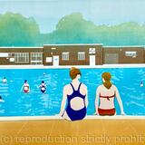 At the Lido original Linocut 