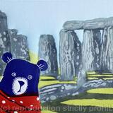 Little Bear photobombs Stonehenge original Linocut