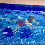 Swimming Solo  original Linocut