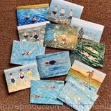 12 Greeting cards Swimming Linocuts
