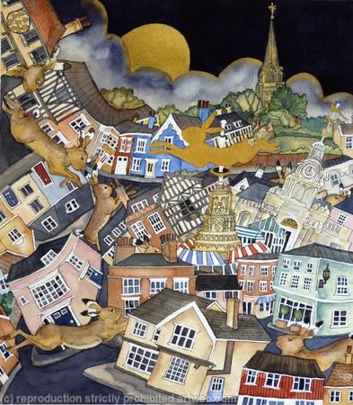Then as the moon rose the hares came running to and fro to find their golden hare,Saffron Walden