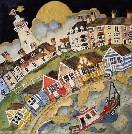 above rolling seas the fishes danced and dived as work begins once more, Southwold