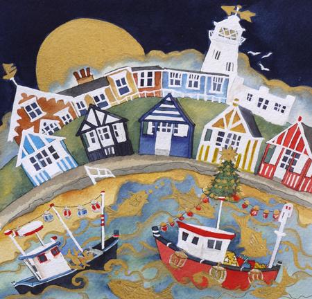 they made for home by Christmas lights,the lighthouse showing the way,Southwold