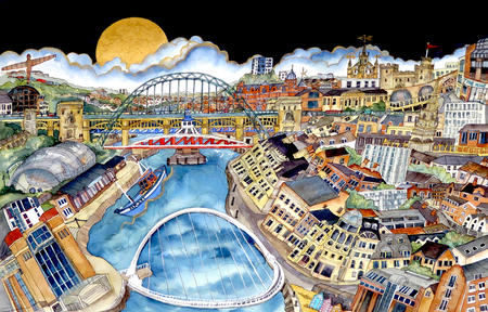 with a rising moon came the tide past bridges old and new,Newcastle upon Tyne