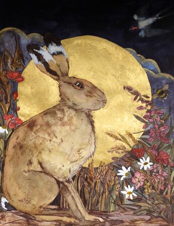  golden Summer's Eve saw hare and swallow by willow herb and corn