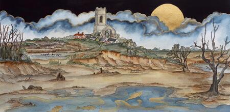 take the path past grumbling pig to deserted beach of weatherd stump to find a church standing proud,Covehithe to Benacre 