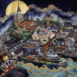 old timbers creak as moon rose high,golden light on rolling waves,Maldon Quay 