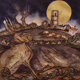 the hare watched as gold moon rose by a crumbling church standing proud, Covehithe-studio clearance