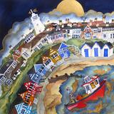  rolling past beach huts bright with dancing fish above and below, Southwold