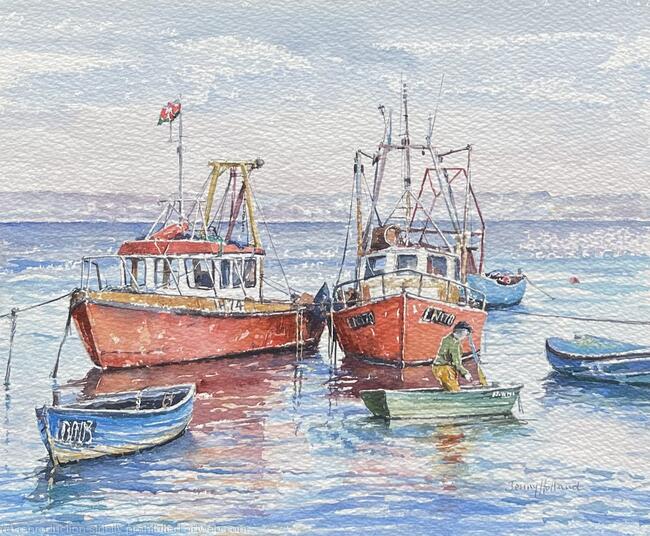 Two Red Fishing Boats Moored, Flintshire