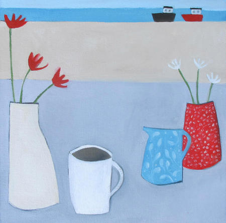  Three Red and three white flowers