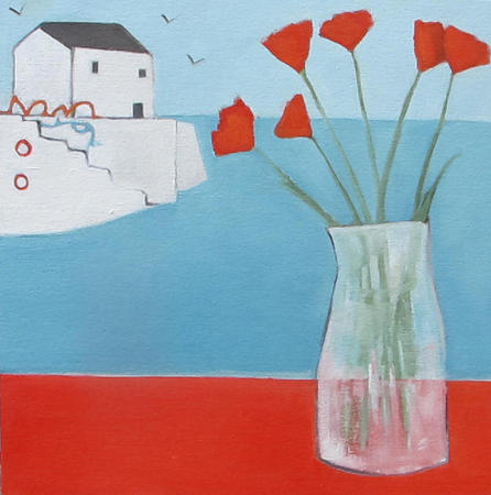 Red Flowers ont he Windowsill