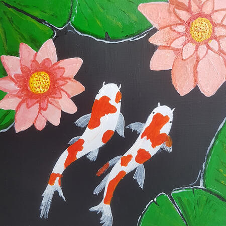 2 Koi and 2 lilies 