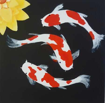 3 Koi and 1 lily