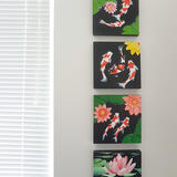4no. wood panels of koi